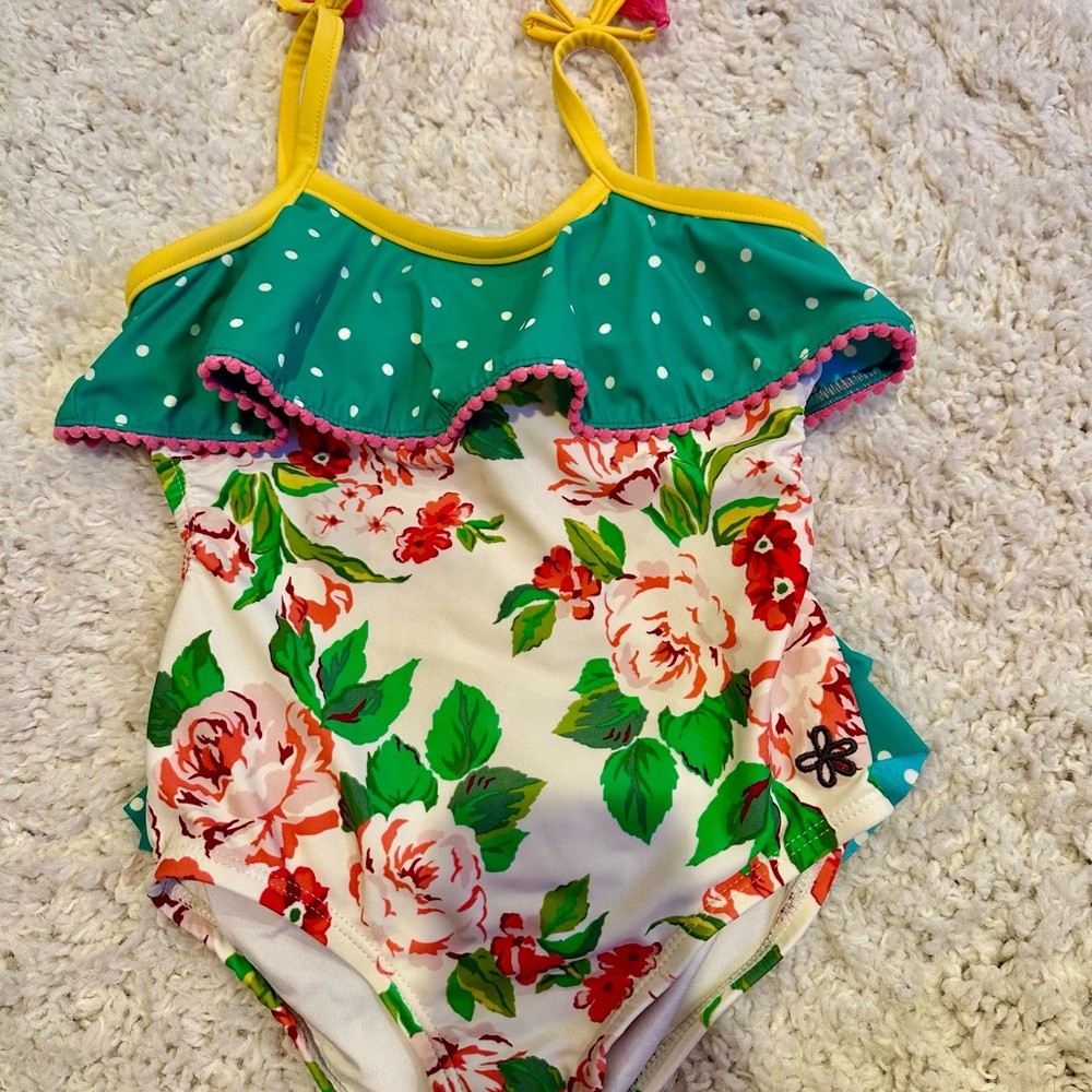 Matilda Jane Green and Yellow Floral Kids Swim One Piece